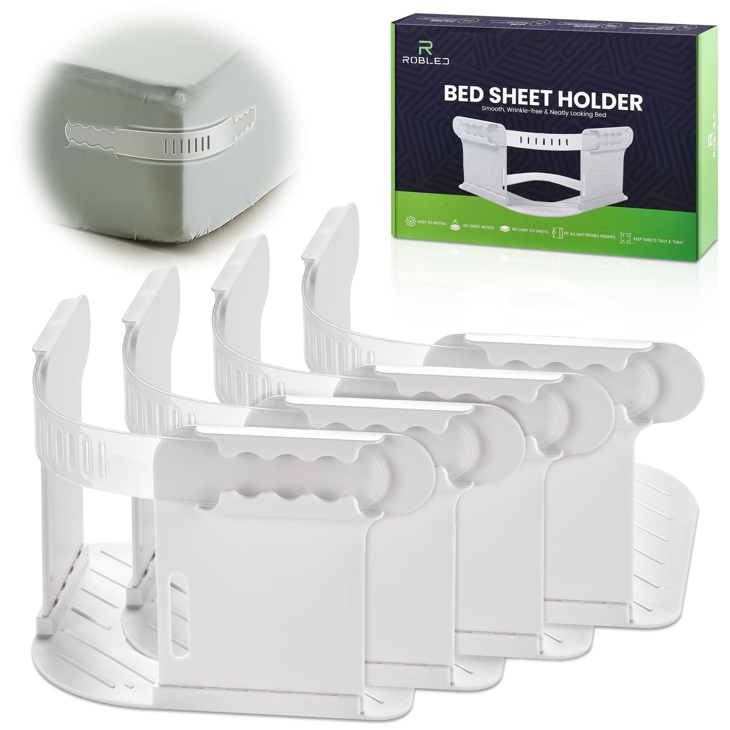 ROBLED Bed Sheet Holder for Bed Corners Locks Sheet Tight All Night