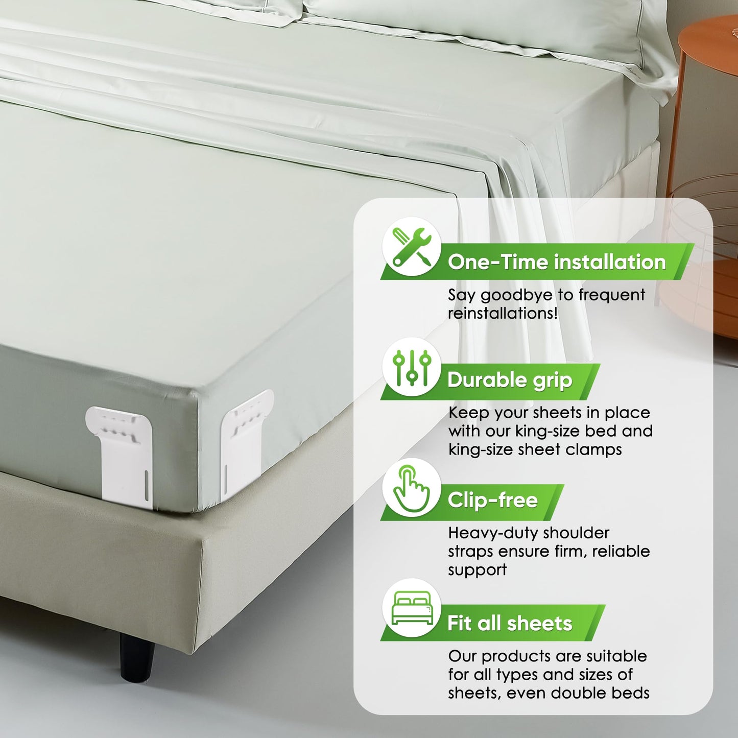 ROBLED Bed Sheet Holder for Bed Corners Locks Sheet Tight All Night
