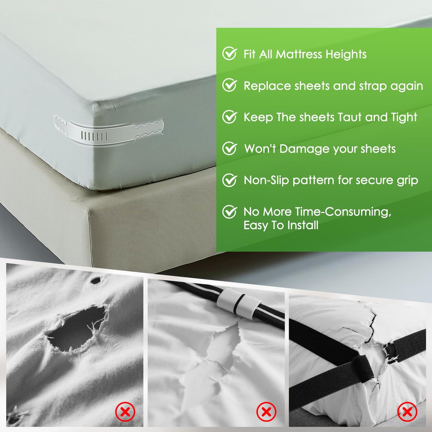 ROBLED Bed Sheet Holder for Bed Corners Locks Sheet Tight All Night